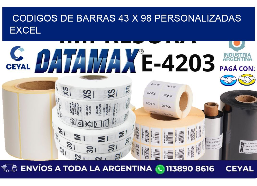codigos de barras 43 x 98 personalizadas excel