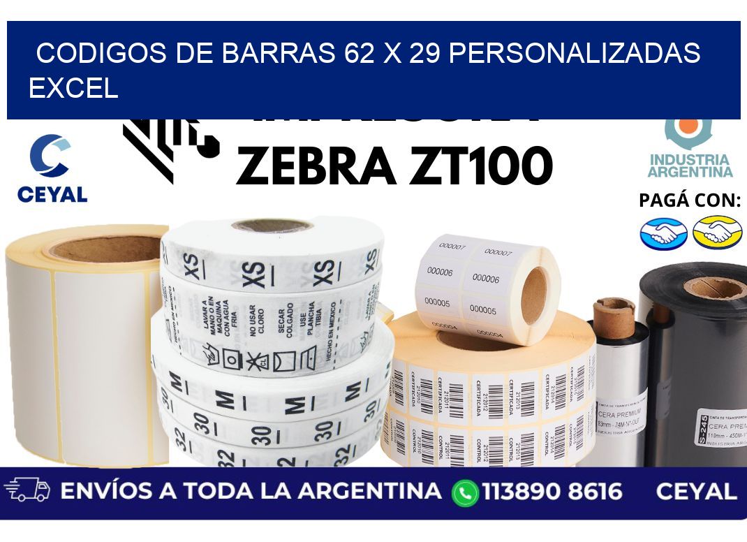 codigos de barras 62 x 29 personalizadas excel