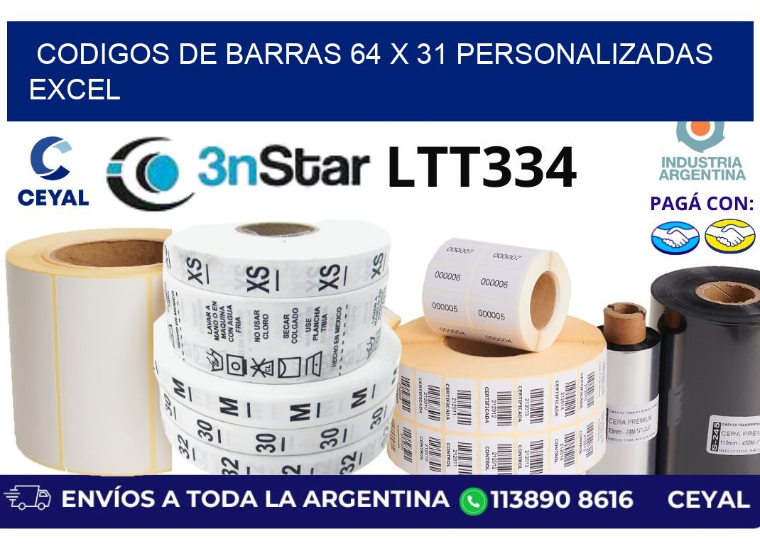 codigos de barras 64 x 31 personalizadas excel