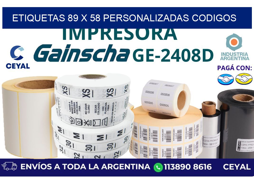 etiquetas 89 x 58 personalizadas codigos