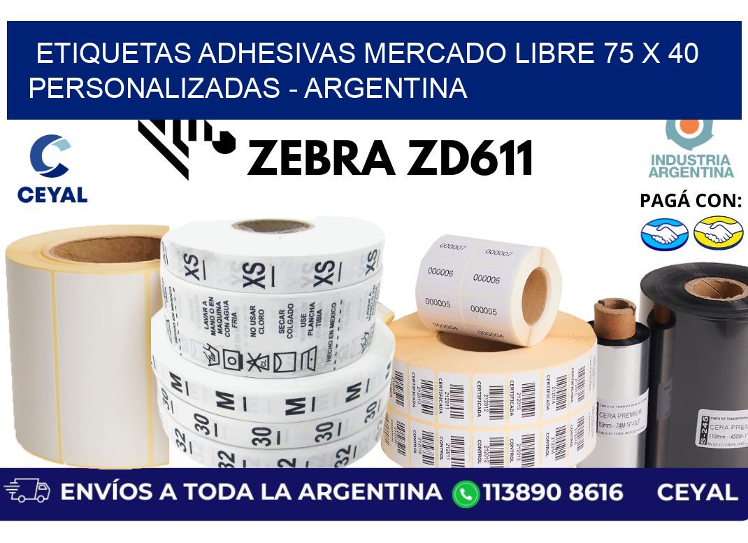 etiquetas adhesivas mercado libre 75 x 40 personalizadas - Argentina