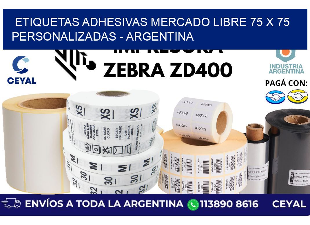 etiquetas adhesivas mercado libre 75 x 75 personalizadas - Argentina
