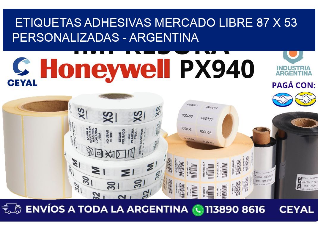 etiquetas adhesivas mercado libre 87 x 53 personalizadas – Argentina