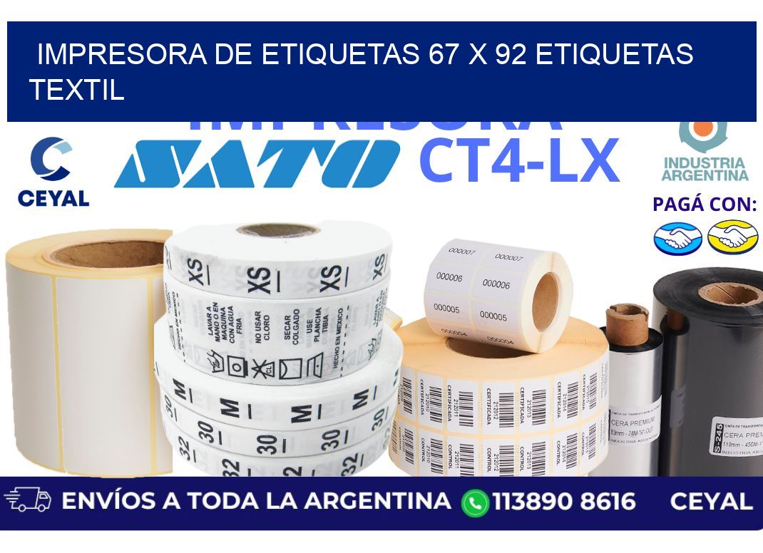 impresora de etiquetas 67 x 92 etiquetas textil