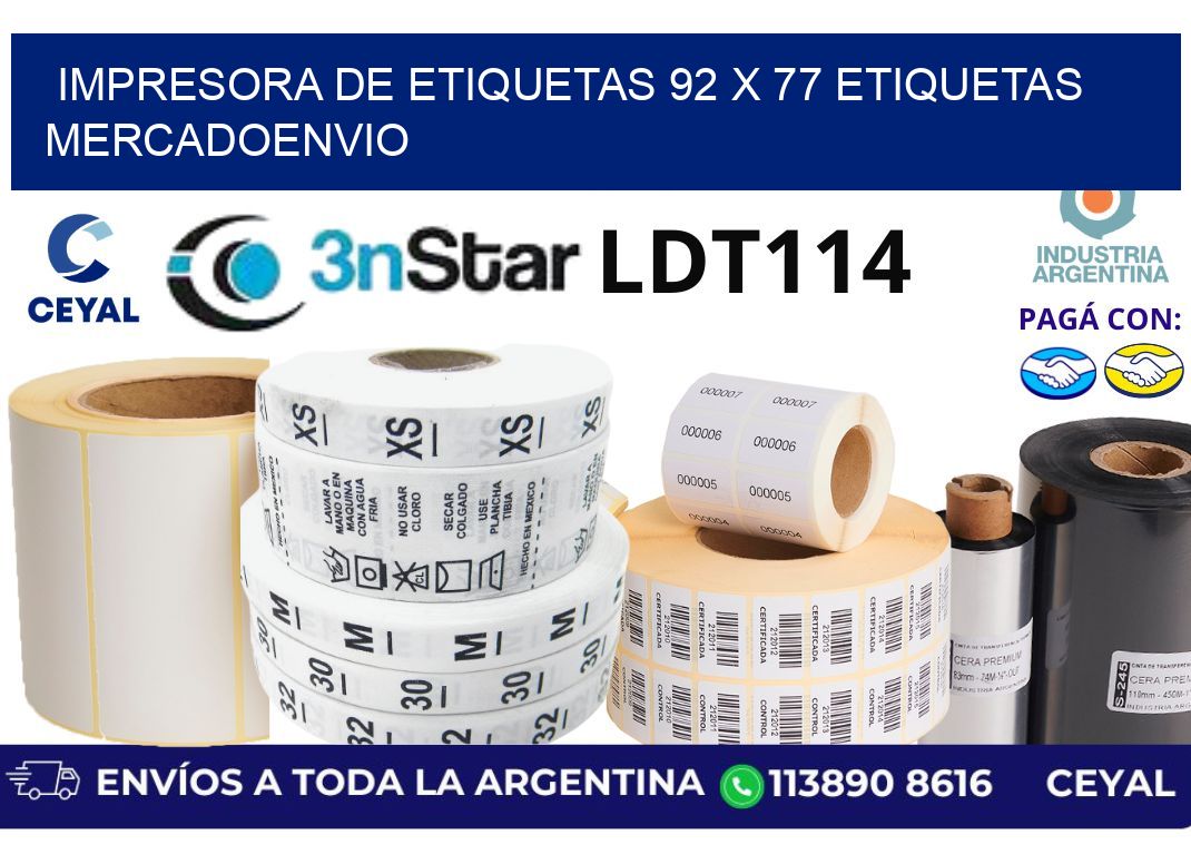 impresora de etiquetas 92 x 77 etiquetas mercadoenvio