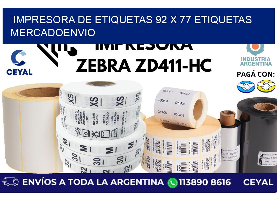 impresora de etiquetas 92 x 77 etiquetas mercadoenvio