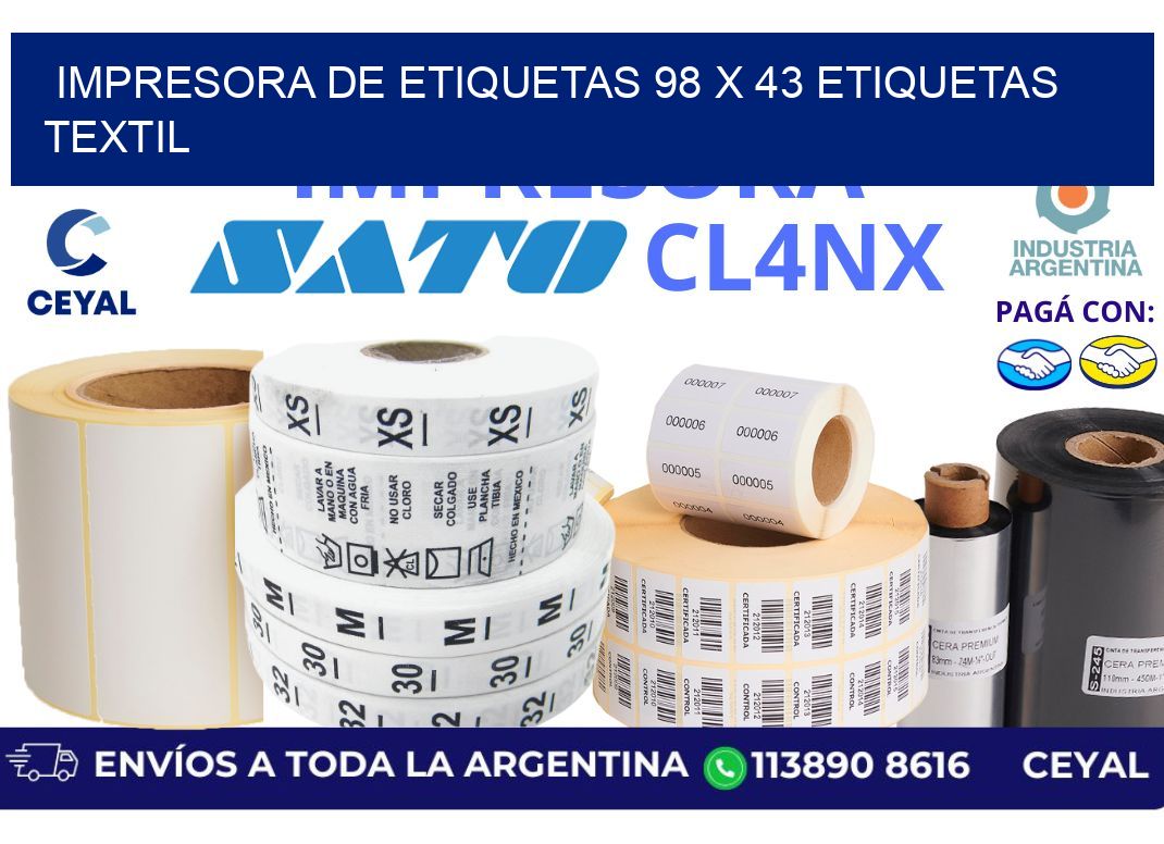 impresora de etiquetas 98 x 43 etiquetas textil
