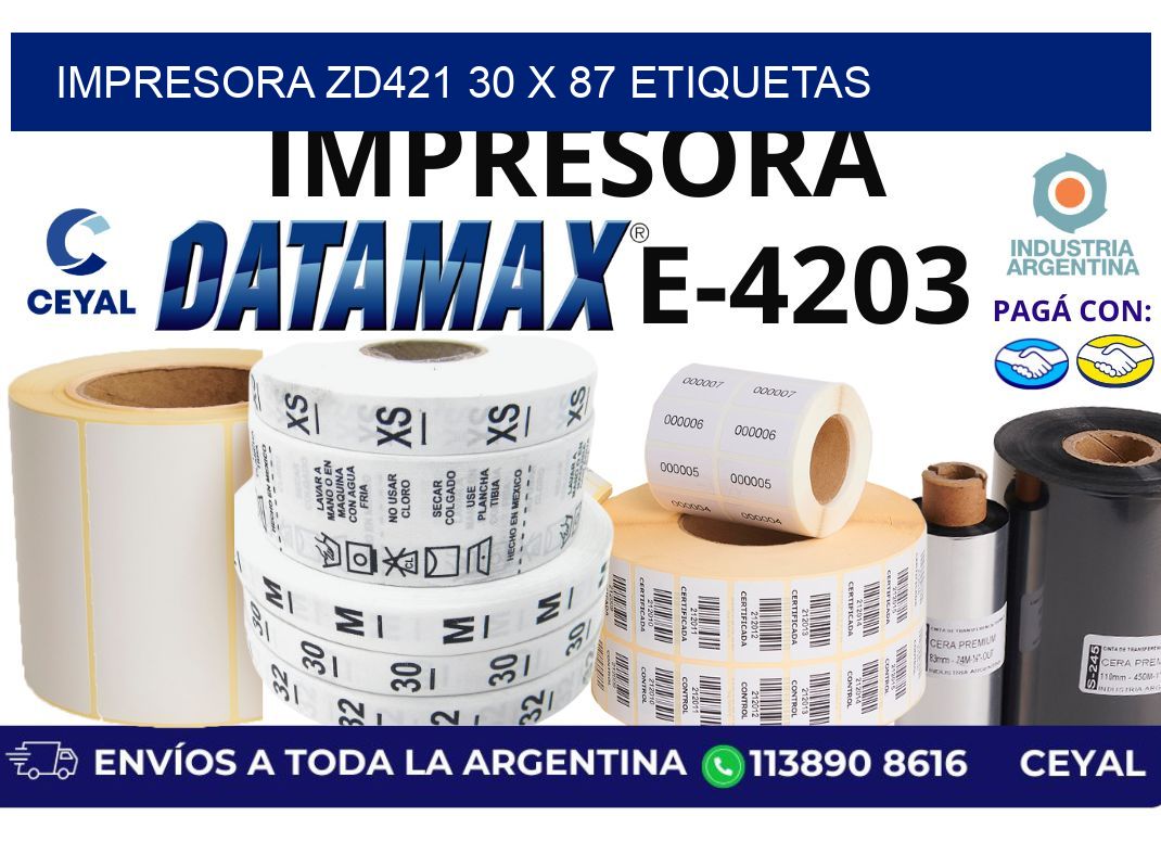 impresora zd421 30 x 87 etiquetas