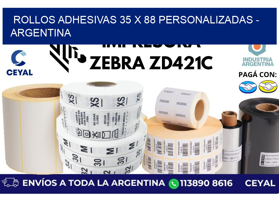 rollos adhesivas 35 x 88 personalizadas - Argentina