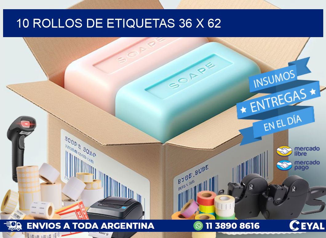 10 ROLLOS DE ETIQUETAS 36 x 62
