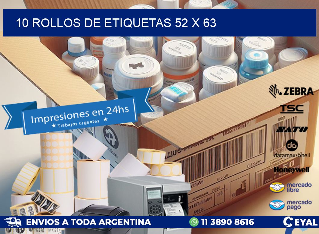10 ROLLOS DE ETIQUETAS 52 x 63
