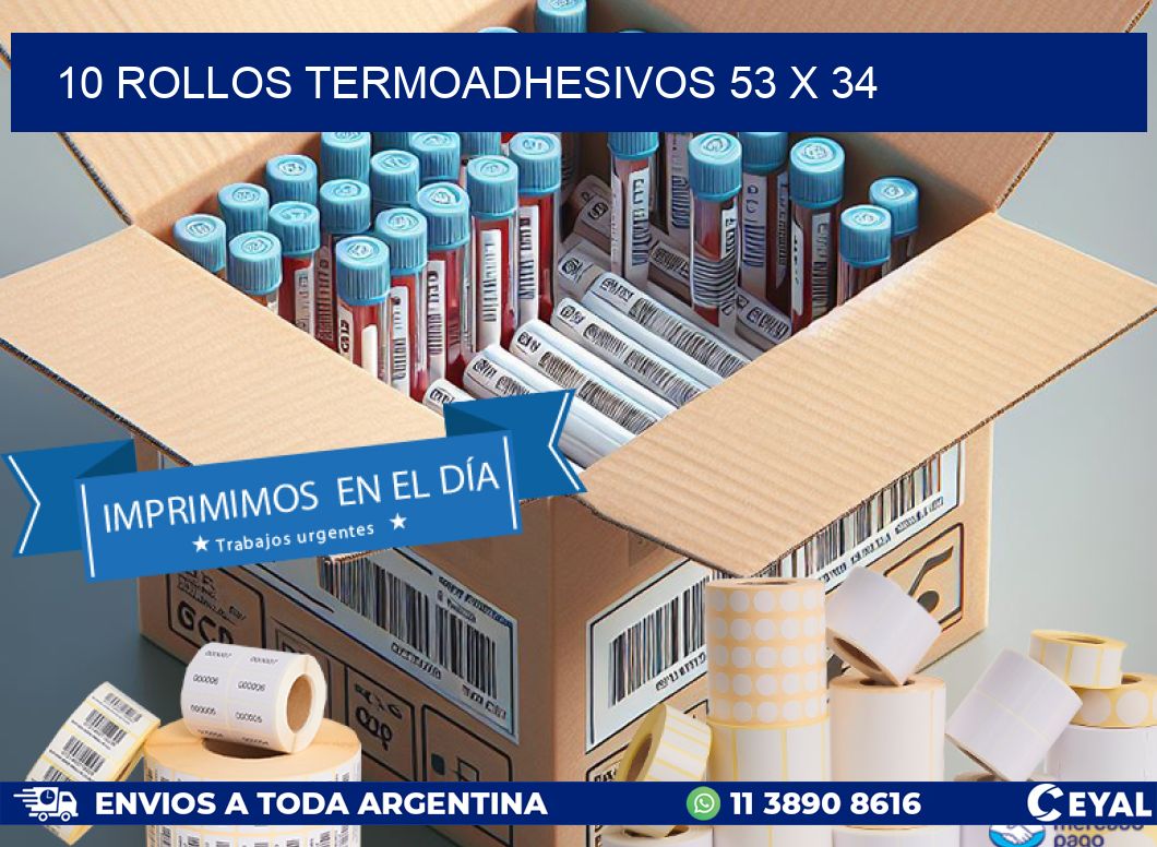 10 ROLLOS TERMOADHESIVOS 53 x 34