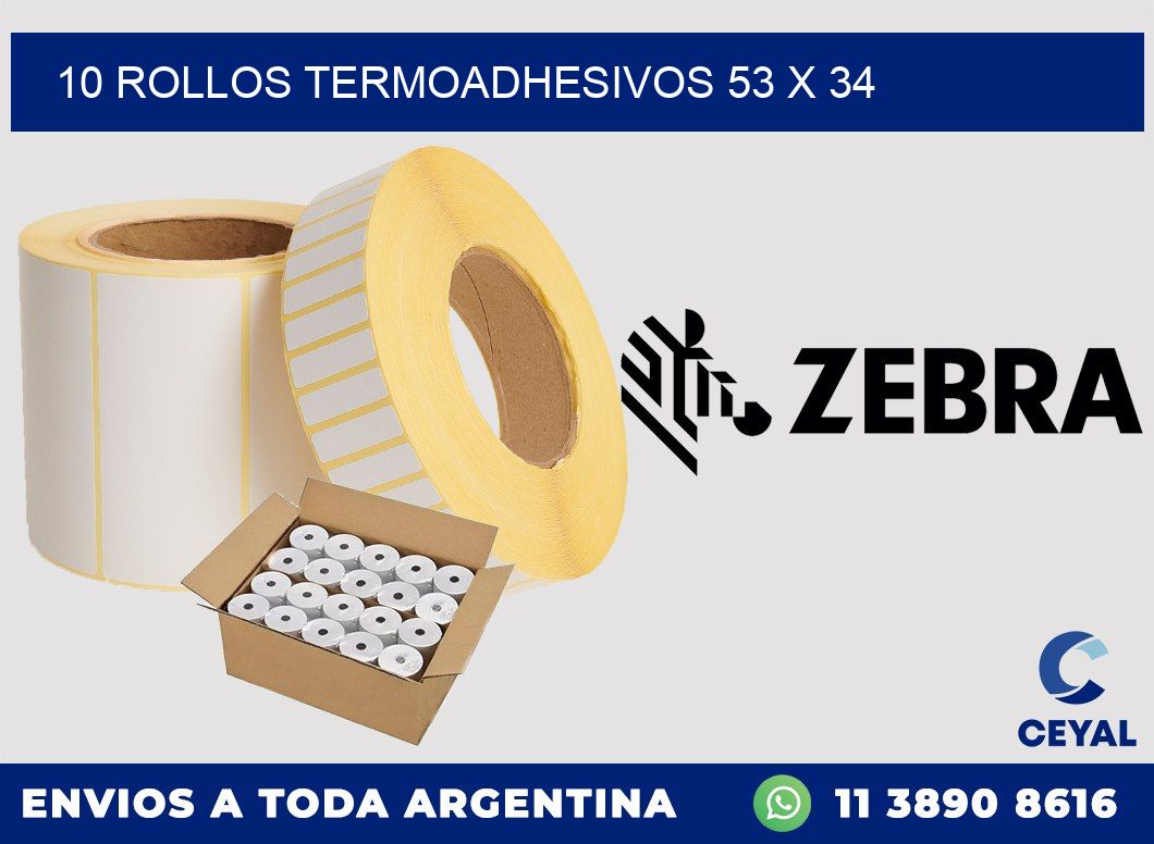 10 ROLLOS TERMOADHESIVOS 53 x 34