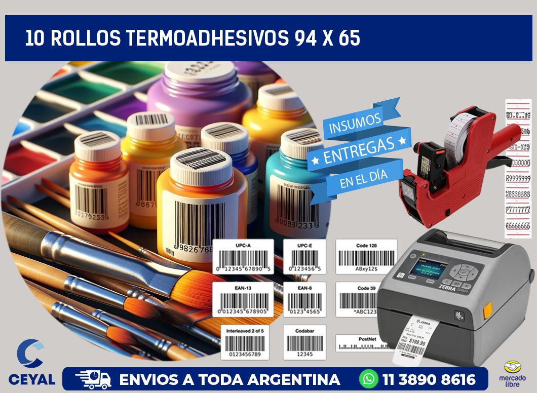 10 ROLLOS TERMOADHESIVOS 94 x 65