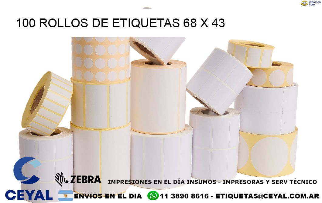 100 ROLLOS DE ETIQUETAS 68 x 43