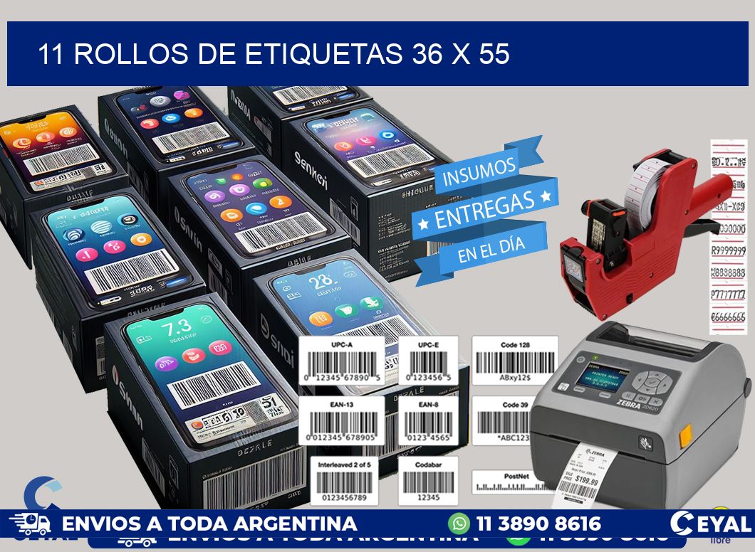 11 ROLLOS DE ETIQUETAS 36 x 55