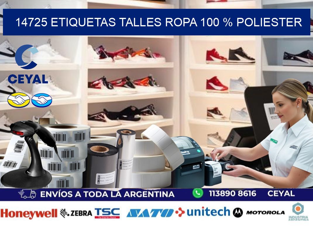 14725 ETIQUETAS TALLES ROPA 100 % POLIESTER
