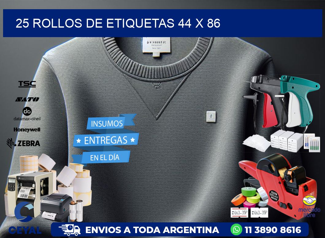 25 ROLLOS DE ETIQUETAS 44 x 86
