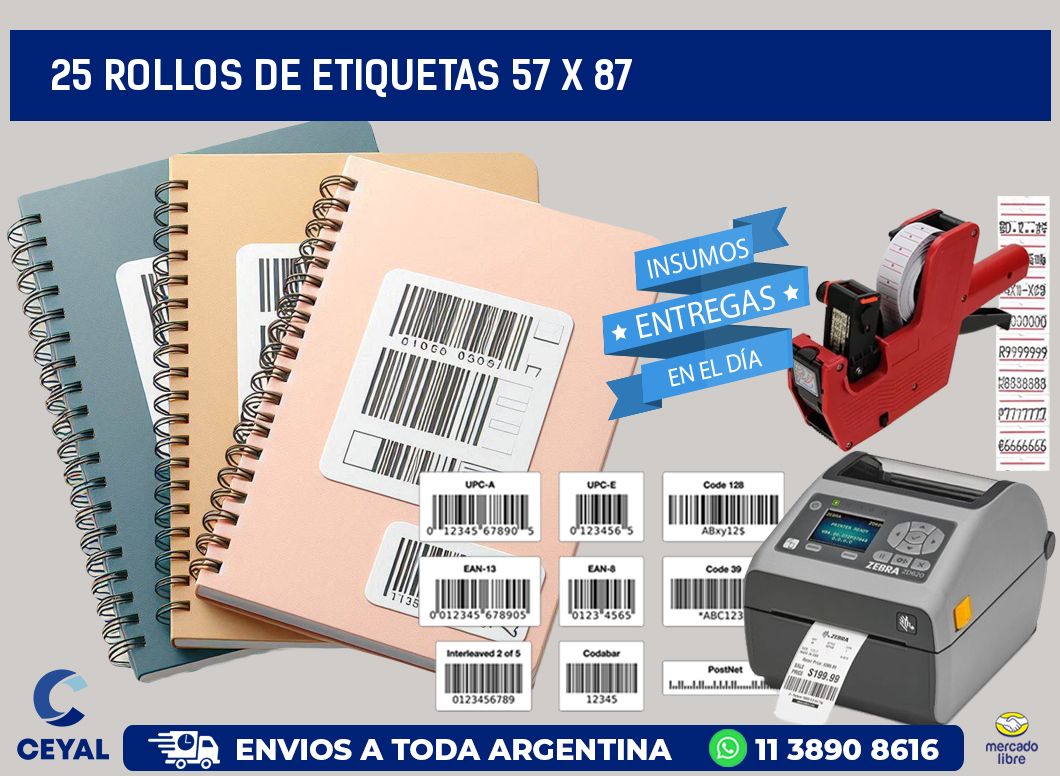 25 ROLLOS DE ETIQUETAS 57 x 87
