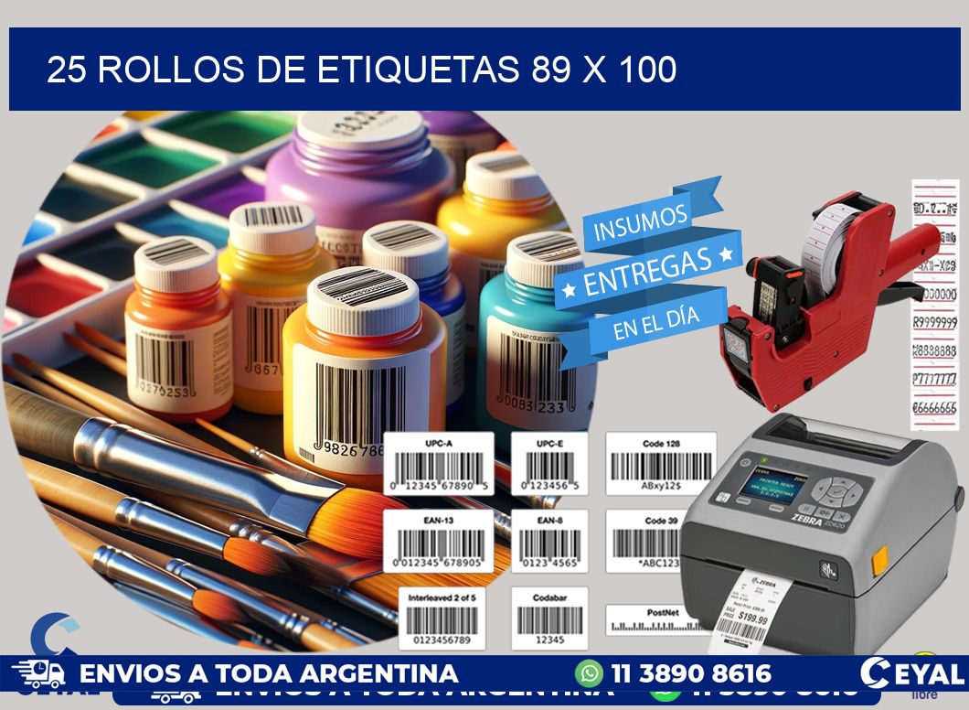 25 ROLLOS DE ETIQUETAS 89 x 100