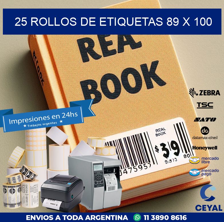 25 ROLLOS DE ETIQUETAS 89 x 100