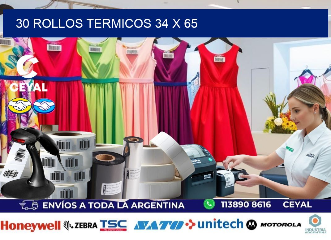 30 ROLLOS TERMICOS 34 x 65