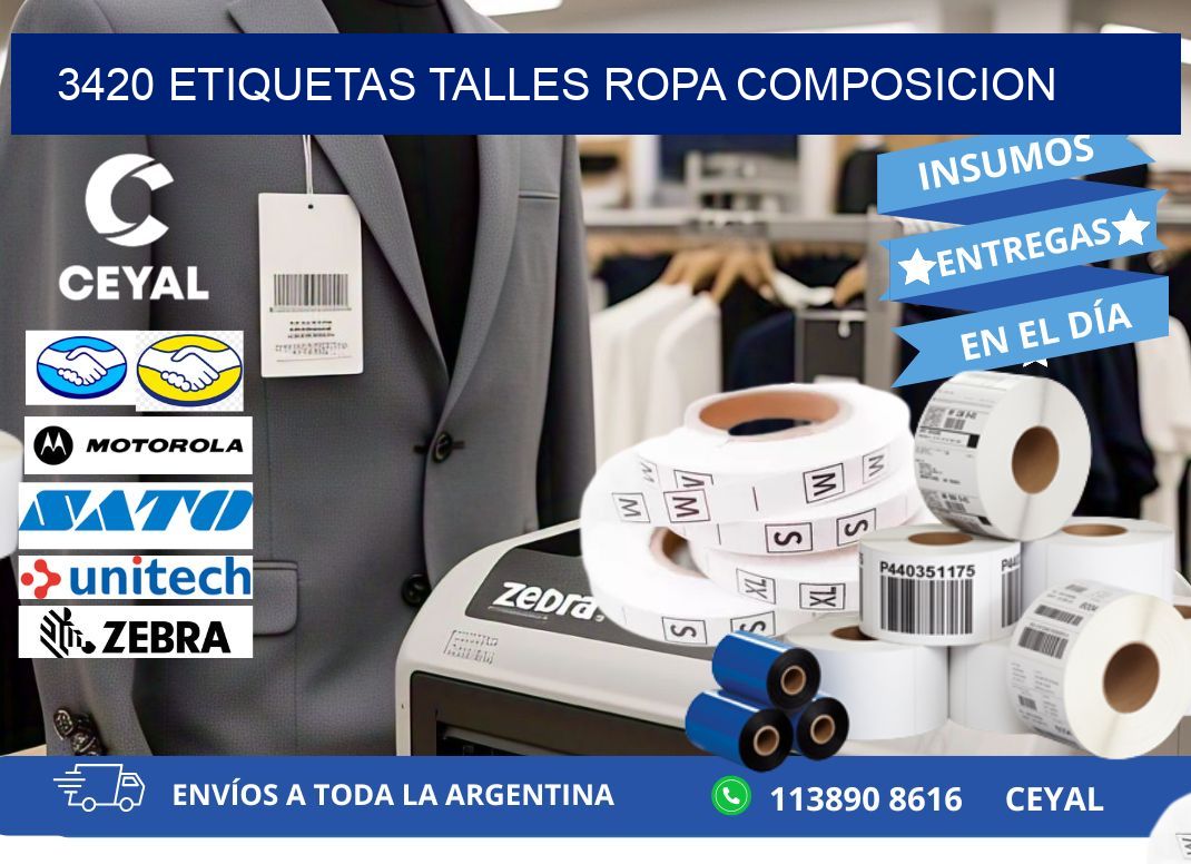3420 ETIQUETAS TALLES ROPA COMPOSICION