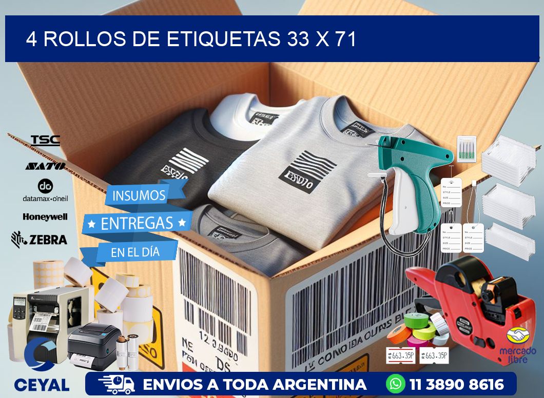 4 ROLLOS DE ETIQUETAS 33 x 71