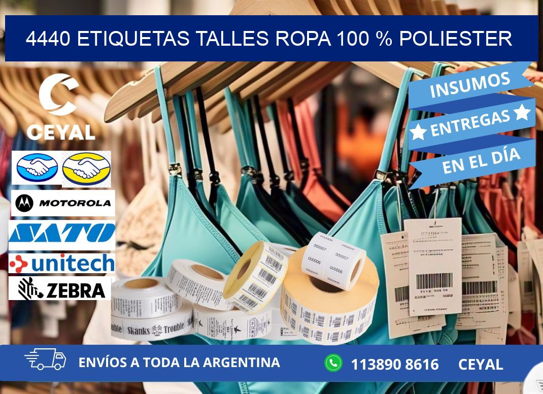 4440 ETIQUETAS TALLES ROPA 100 % POLIESTER