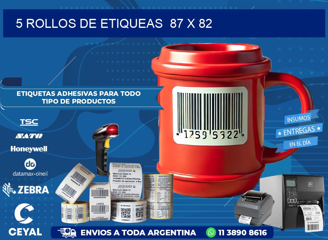 5 ROLLOS DE ETIQUEAS  87 x 82