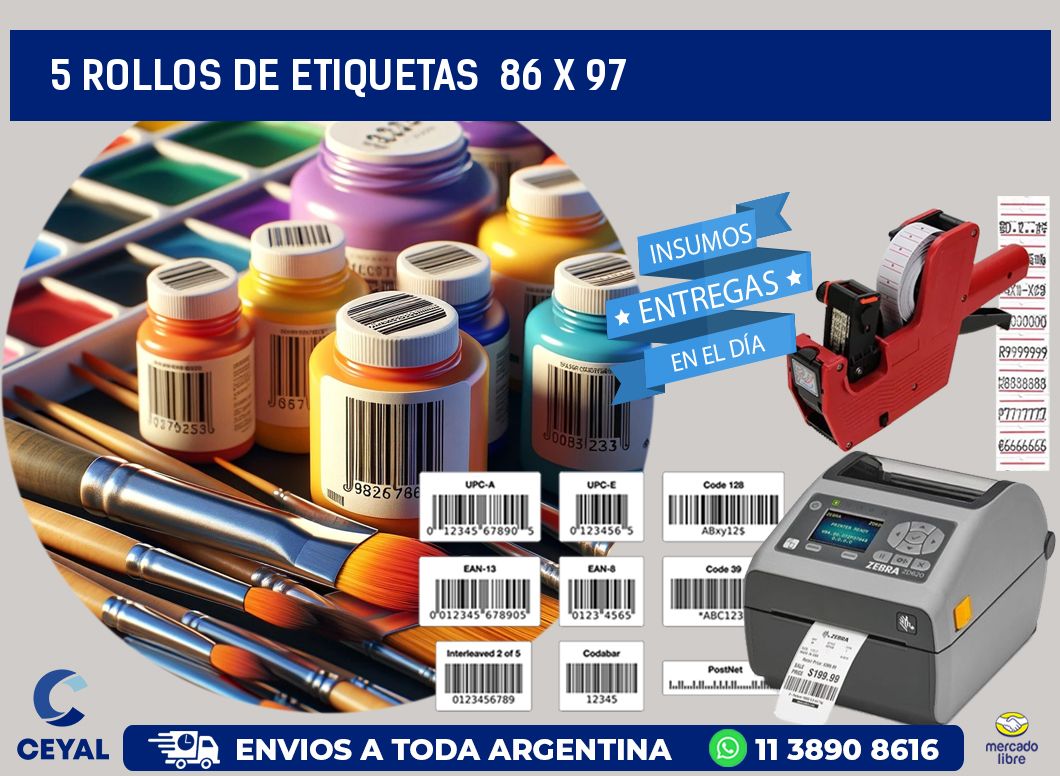 5 ROLLOS DE ETIQUETAS  86 x 97