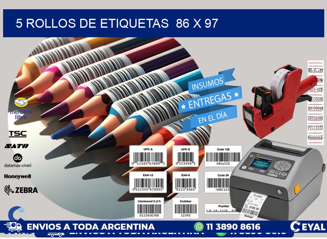 5 ROLLOS DE ETIQUETAS  86 x 97