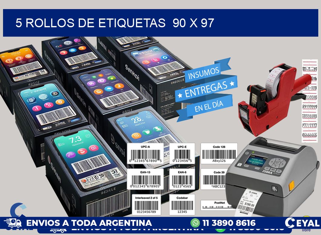 5 ROLLOS DE ETIQUETAS  90 x 97