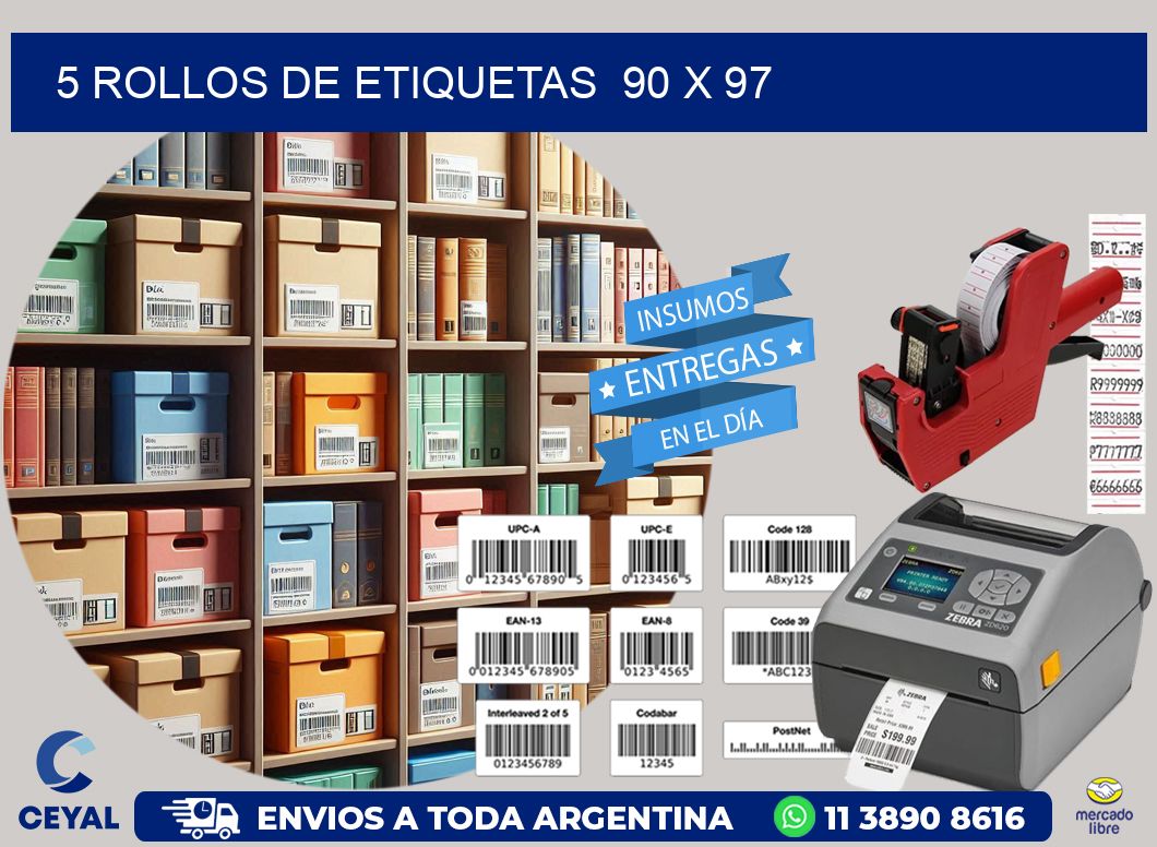 5 ROLLOS DE ETIQUETAS  90 x 97