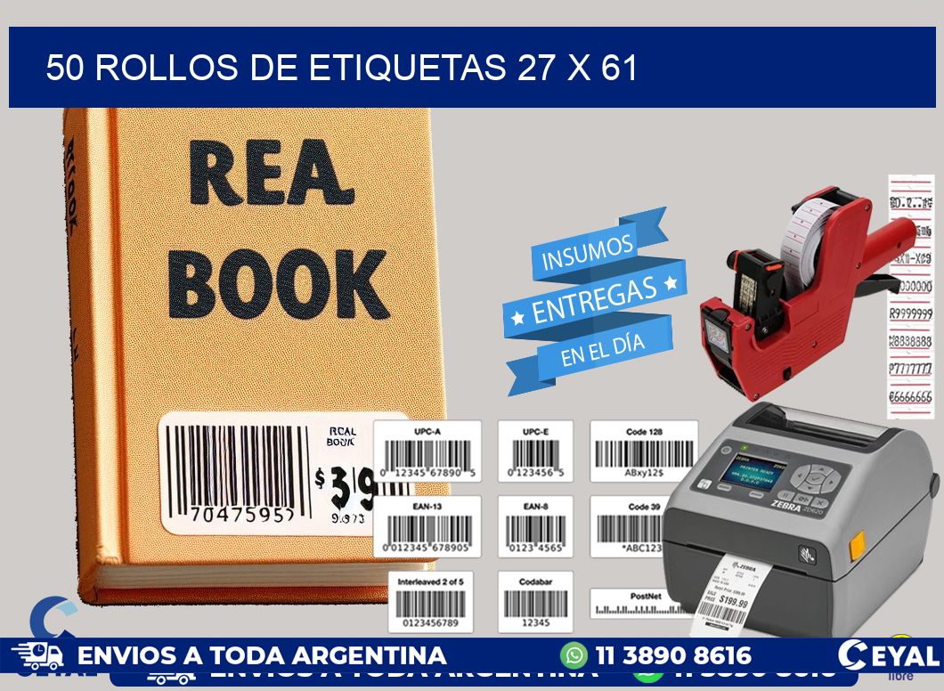 50 ROLLOS DE ETIQUETAS 27 x 61