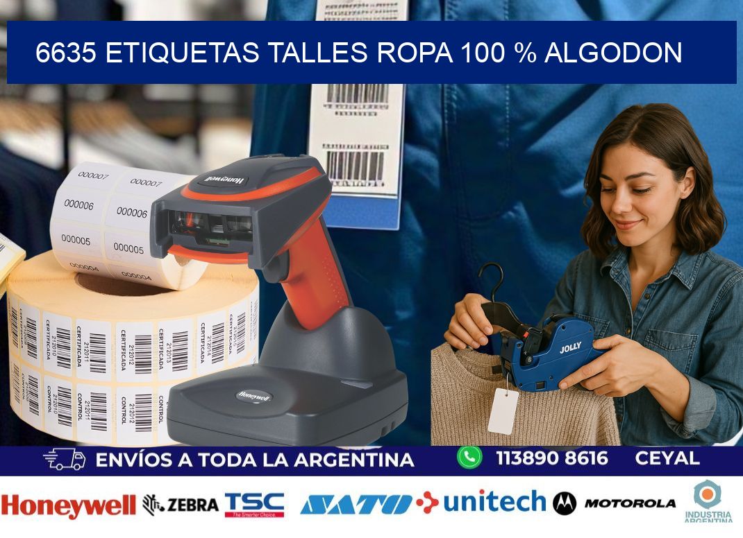 6635 ETIQUETAS TALLES ROPA 100 % ALGODON