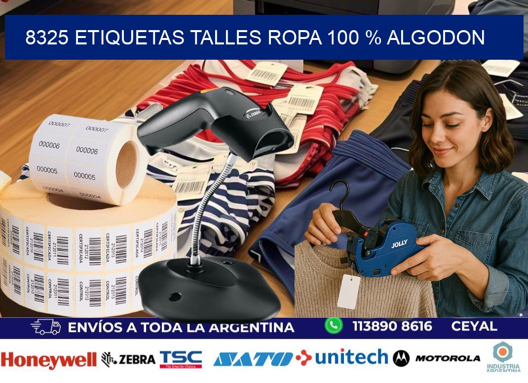 8325 ETIQUETAS TALLES ROPA 100 % ALGODON
