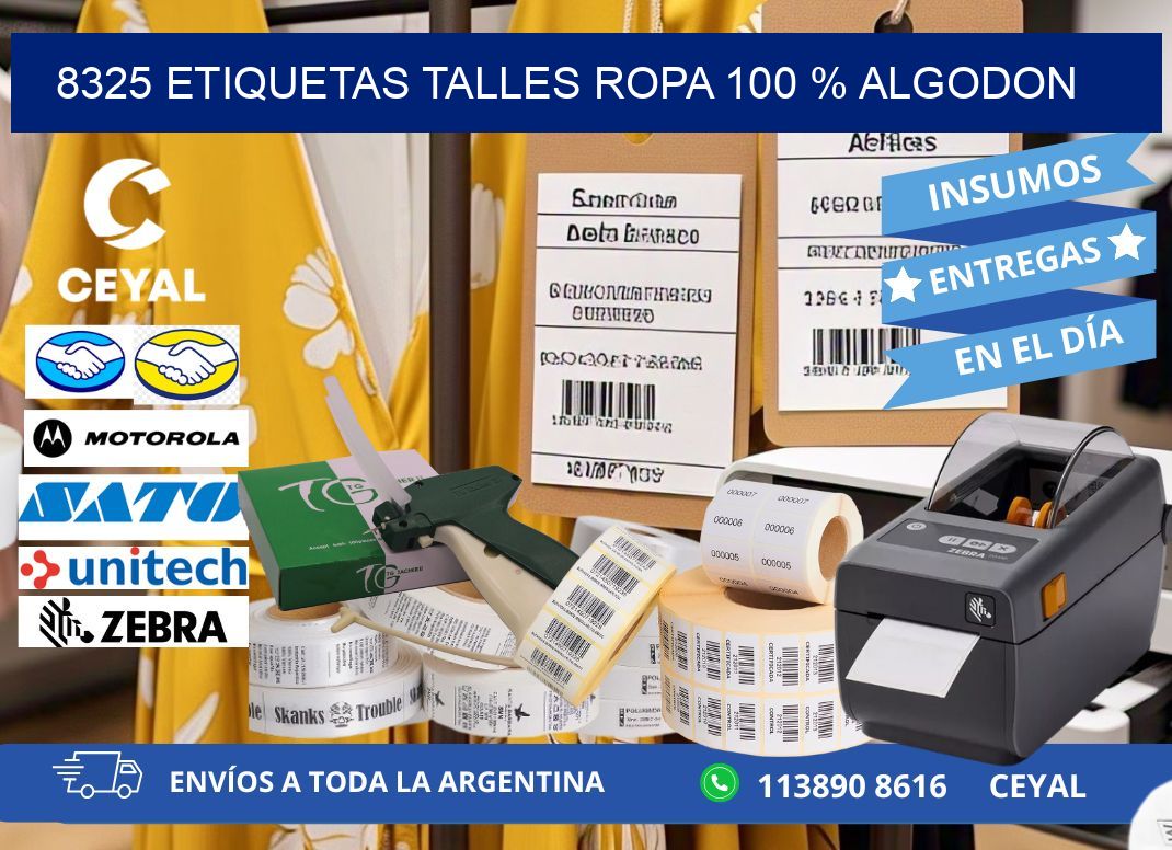 8325 ETIQUETAS TALLES ROPA 100 % ALGODON