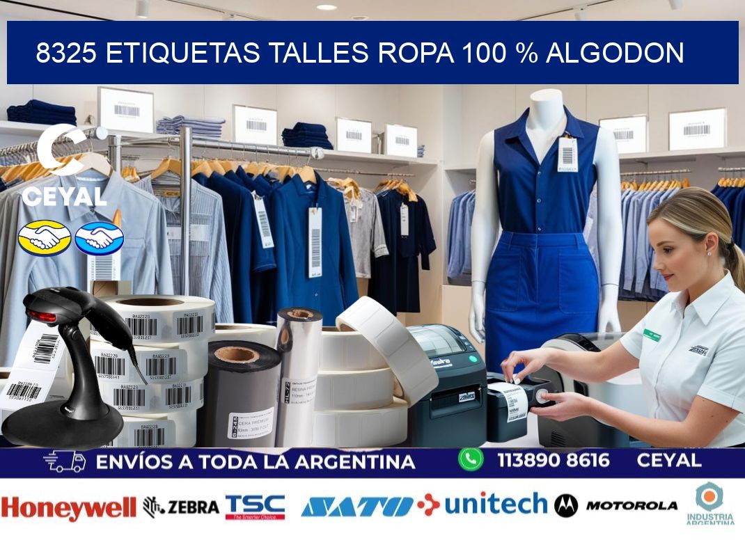 8325 ETIQUETAS TALLES ROPA 100 % ALGODON