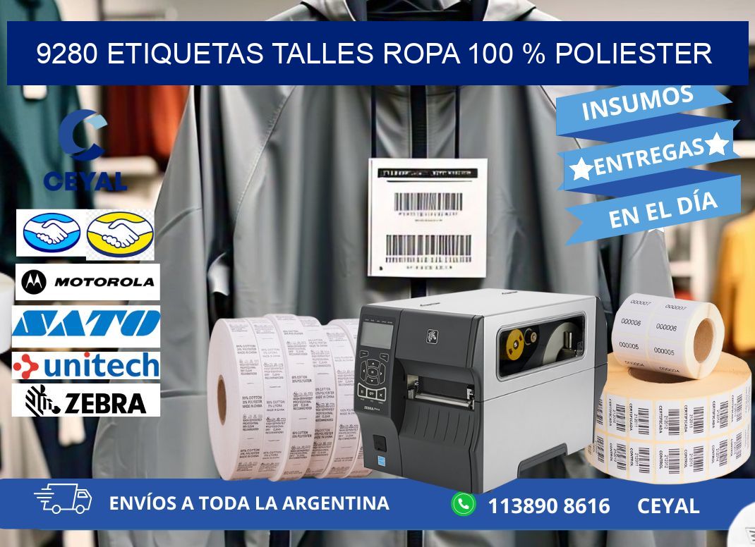9280 ETIQUETAS TALLES ROPA 100 % POLIESTER