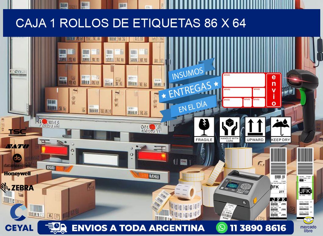 CAJA 1 ROLLOS DE ETIQUETAS 86 x 64