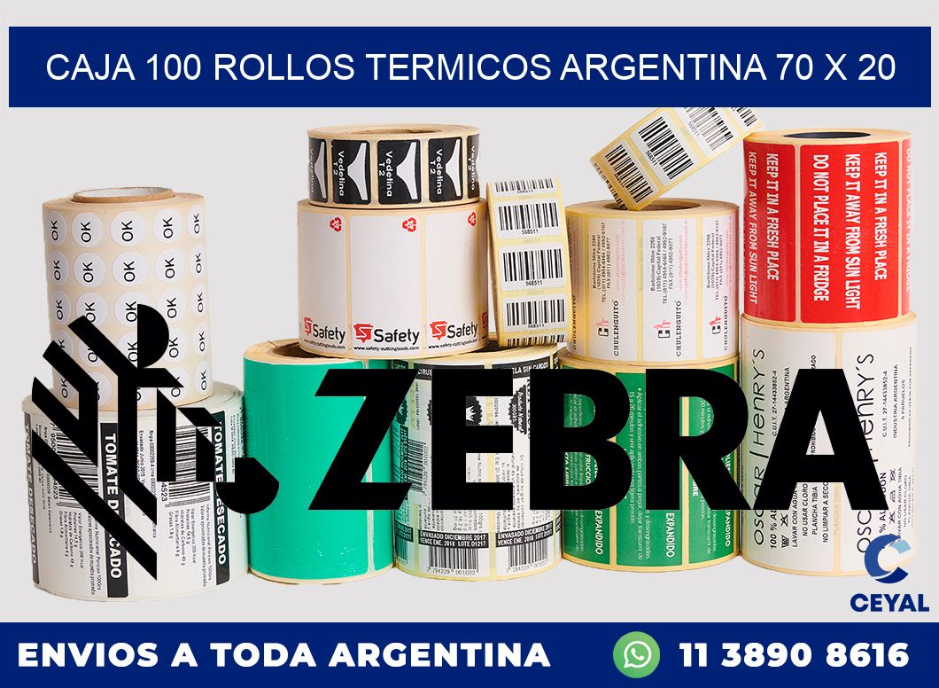 CAJA 100 ROLLOS TERMICOS ARGENTINA 70 x 20