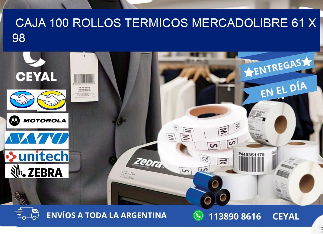 CAJA 100 ROLLOS TERMICOS MERCADOLIBRE 61 x 98