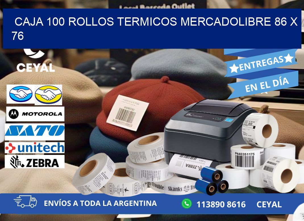 CAJA 100 ROLLOS TERMICOS MERCADOLIBRE 86 x 76