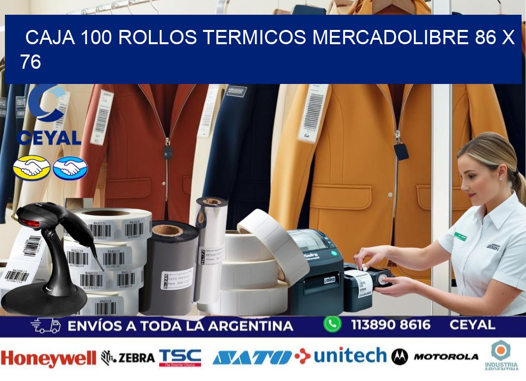 CAJA 100 ROLLOS TERMICOS MERCADOLIBRE 86 x 76
