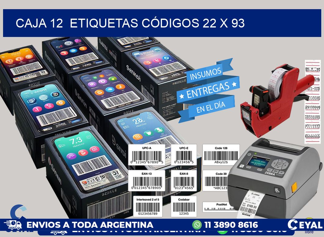 CAJA 12  ETIQUETAS CÓDIGOS 22 x 93