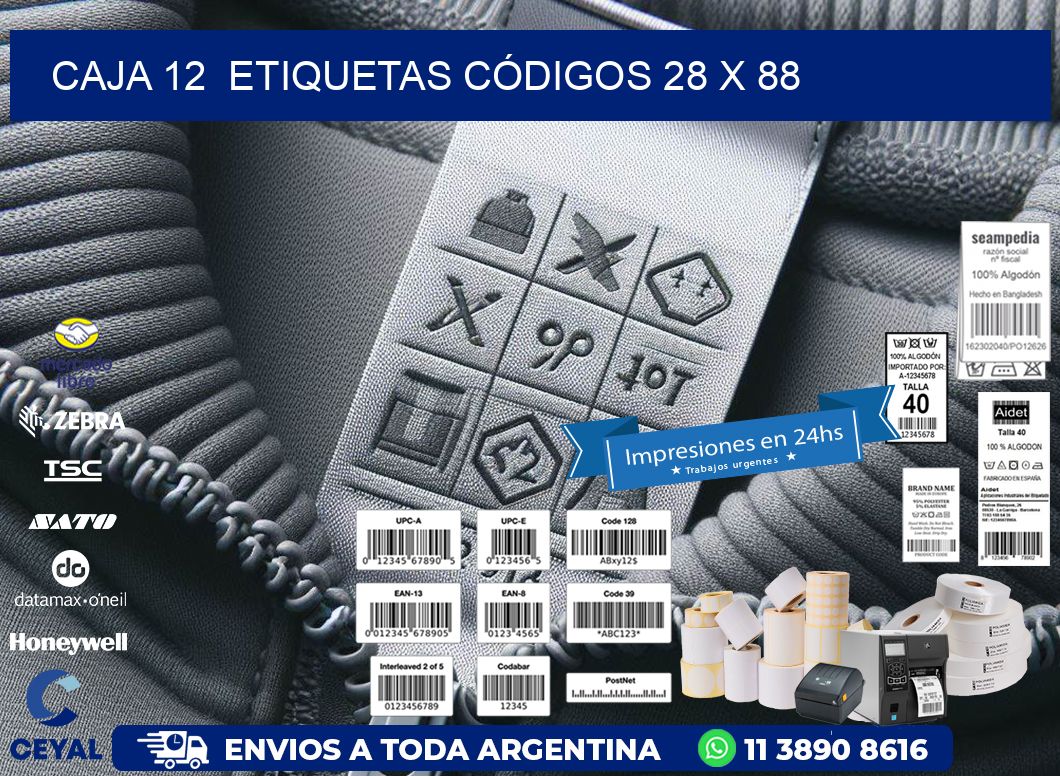 CAJA 12  ETIQUETAS CÓDIGOS 28 x 88