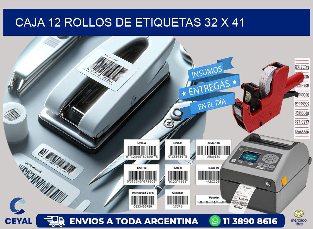 CAJA 12 ROLLOS DE ETIQUETAS 32 x 41