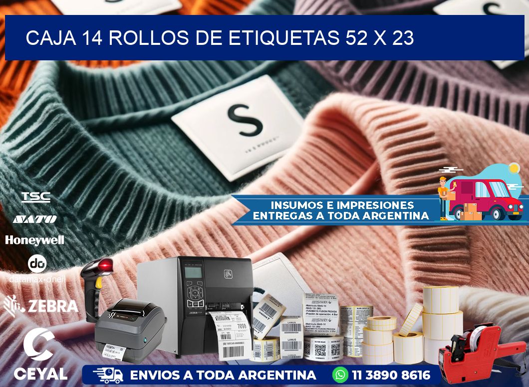 CAJA 14 ROLLOS DE ETIQUETAS 52 x 23