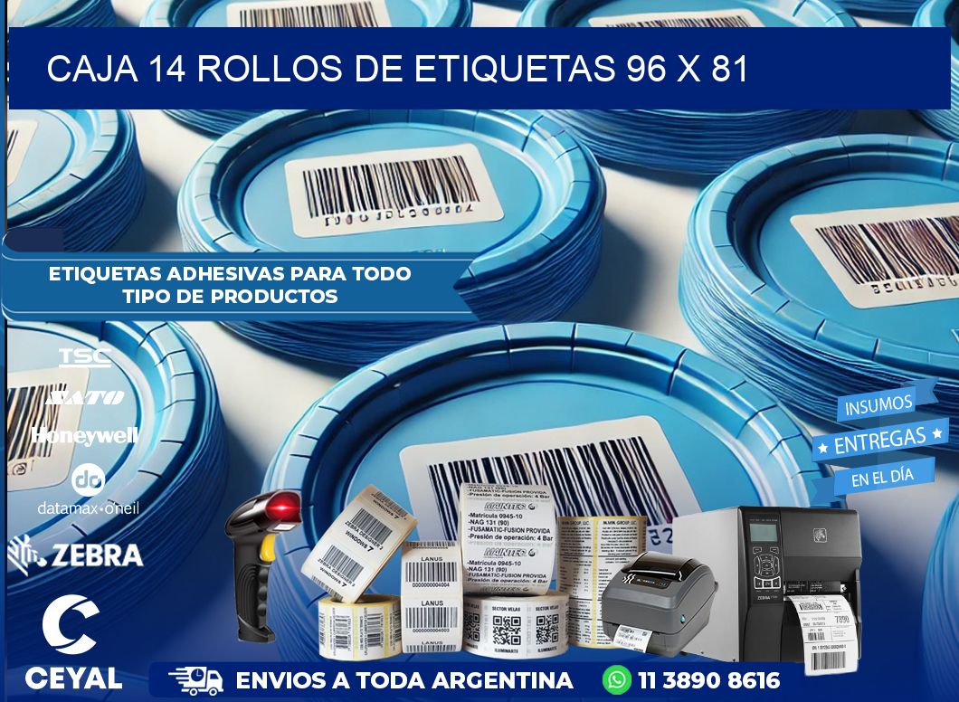CAJA 14 ROLLOS DE ETIQUETAS 96 x 81
